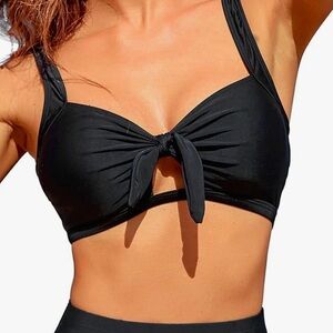 Tempt Me Women’s Black Front Tie Knot Padded Bikini Top - Large